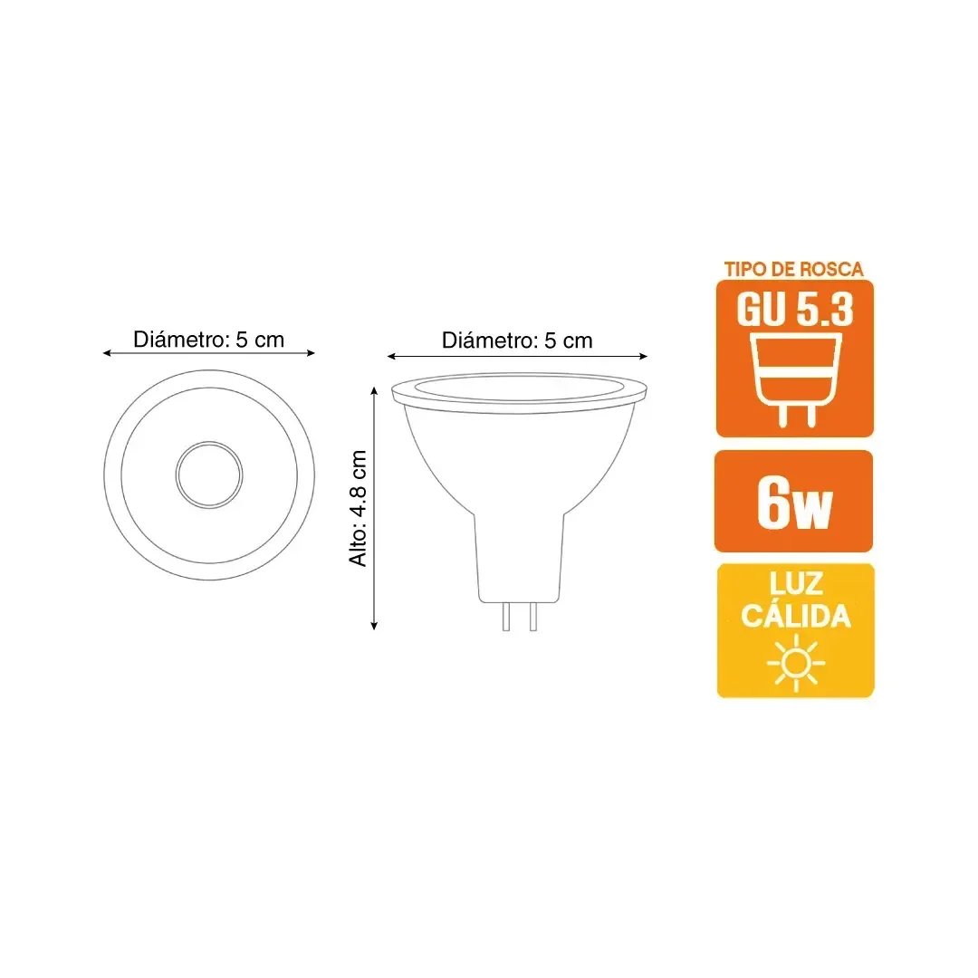 DICROICO LED GU5.3 6W LUZ CALIDA LIGHTECH2