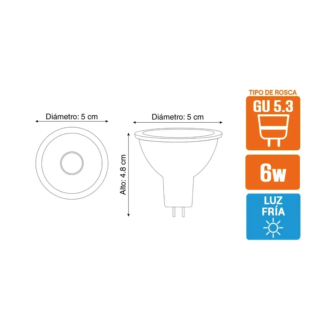 DICROICO LED GU5.3 6W LUZ FRIA LIGHTECH2