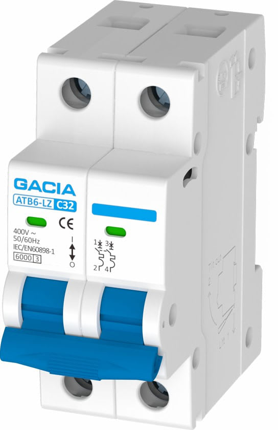 INTERRUPTOR TERMOMAGNETICO SB6LC 2X32A BLANCO PVC GACIA