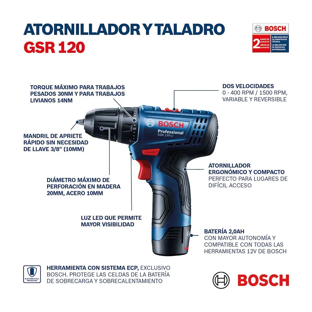 TALADRO ATORNILLADOR GSR 120-LI 2 BATERIAS + 23 ACCESORIOS + MALETIN BOSCH4
