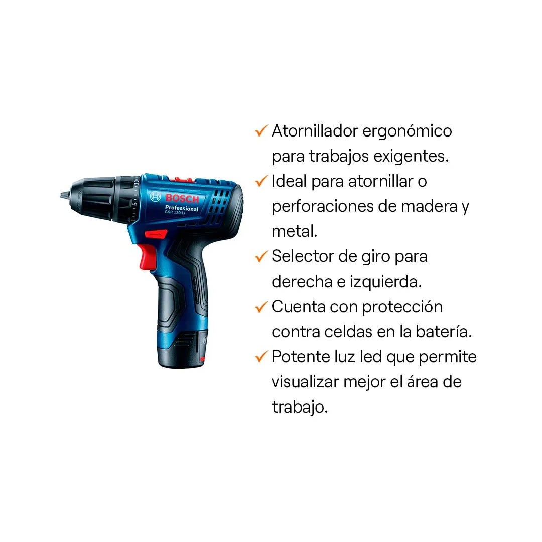 TALADRO ATORNILLADOR GSR 120-LI 2 BATERIAS + 23 ACCESORIOS + MALETIN BOSCH16