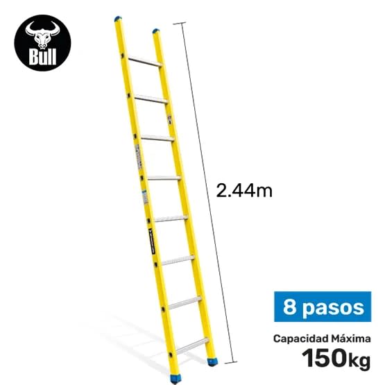 ESCALERA FIBRA TIPO ARRIMO 8 PASOS 150KG 2.44M FA150-8IA AMERICAN BULL