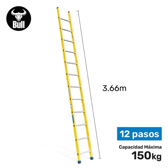 ESCALERA FIBRA TIPO ARRIMO 12 PASOS 150KG 3.66M FA150-12IA AMERICAN BULL