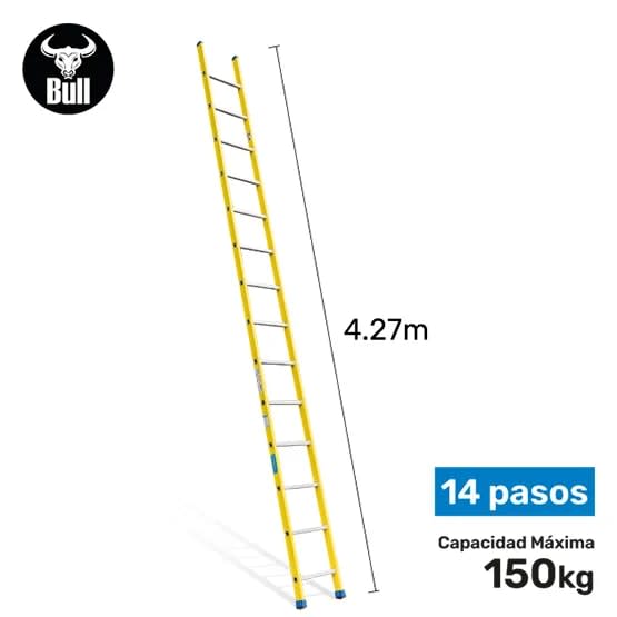 ESCALERA FIBRA TIPO ARRIMO 14 PASOS 150KG 4.27M FA150-14IA AMERICAN BULL1