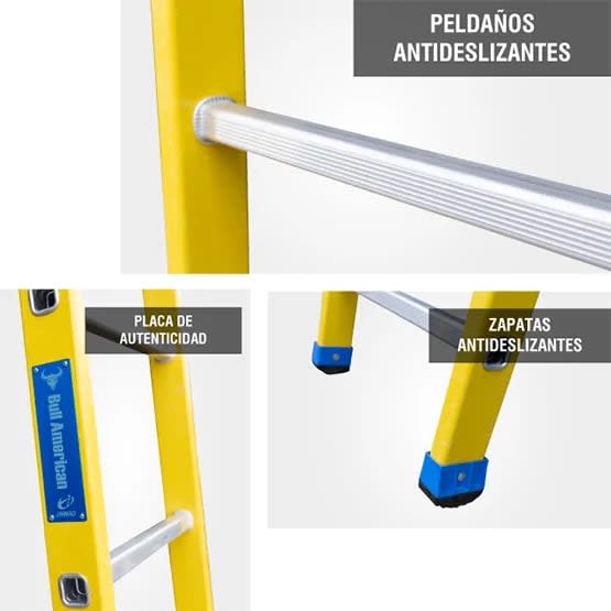 ESCALERA FIBRA TIPO ARRIMO 14 PASOS 150KG 4.27M FA150-14IA AMERICAN BULL4