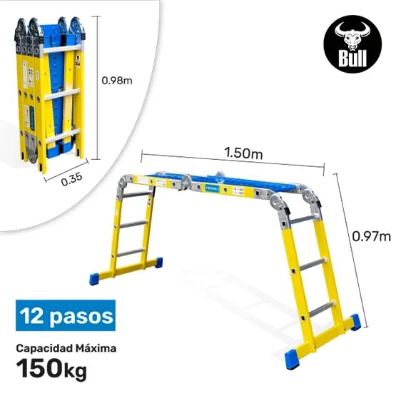 ESCALERA FIBRA MULTIUSOS + PLATAFORMA 12 PASOS 150KG FM150-12IA+ PASOS AMERICAN BULL1