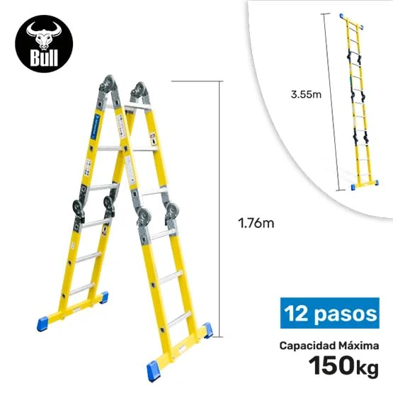 ESCALERA FIBRA MULTIUSOS + PLATAFORMA 12 PASOS 150KG FM150-12IA+ PASOS AMERICAN BULL2
