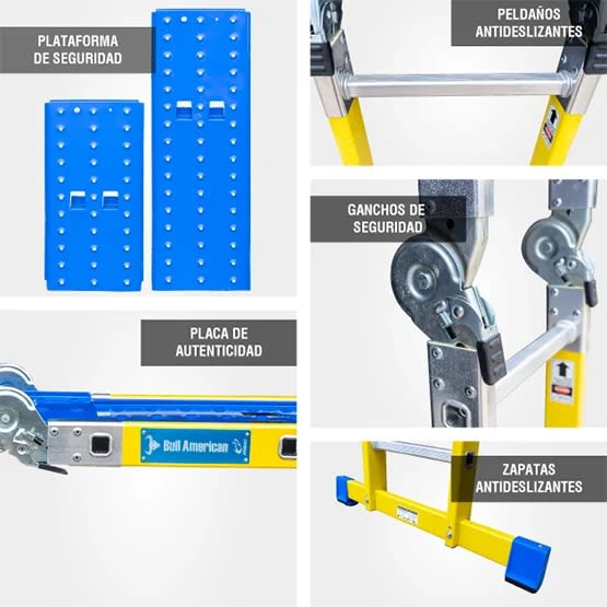 ESCALERA FIBRA MULTIUSOS + PLATAFORMA 12 PASOS 150KG FM150-12IA+ PASOS AMERICAN BULL8