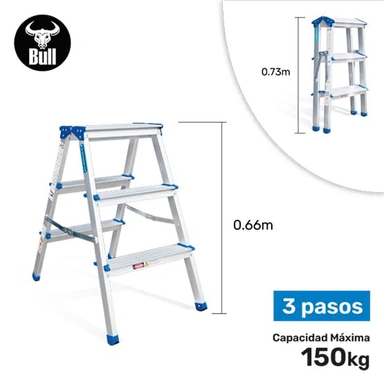 ESCALERA ALUMINIO TIPO BANQUETA DOBLE 3 PASOS 150KG 0.66M ABD150-3IA AMERICAN BULL1