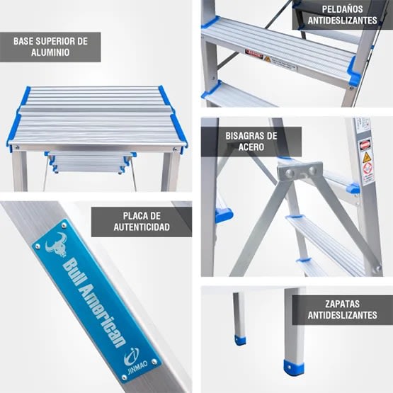 ESCALERA ALUMINIO TIPO BANQUETA DOBLE 3 PASOS 150KG 0.66M ABD150-3IA AMERICAN BULL5