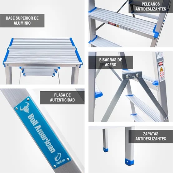 ESCALERA ALUMINIO TIPO BANQUETA DOBLE 4 PASOS 150KG 0.88M ABD150-4IA AMERICAN BULL5