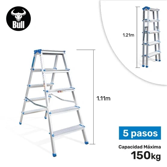 ESCALERA ALUMINIO TIPO BANQUETA DOBLE 5 PASOS 150KG 1.11M ABD150-5IA AMERICAN BULL1