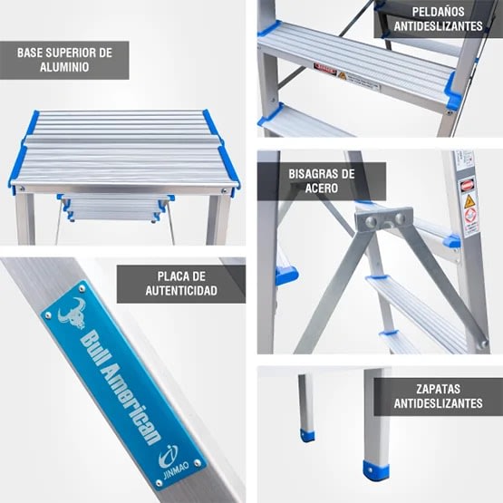 ESCALERA ALUMINIO TIPO BANQUETA DOBLE 5 PASOS 150KG 1.11M ABD150-5IA AMERICAN BULL5