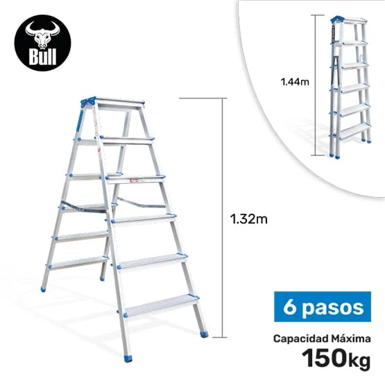 ESCALERA ALUMINIO TIPO BANQUETA DOBLE 6 PASOS 150KG 1.32M ABD150-6IA AMERICAN BULL