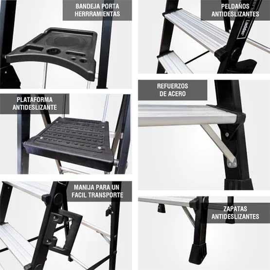 ESCALERA ALUMINIO PORTATIL HIGH QUALITY 3 PASOS 150KG 0.72M APHQ150-3IA AMERICAN BULL5