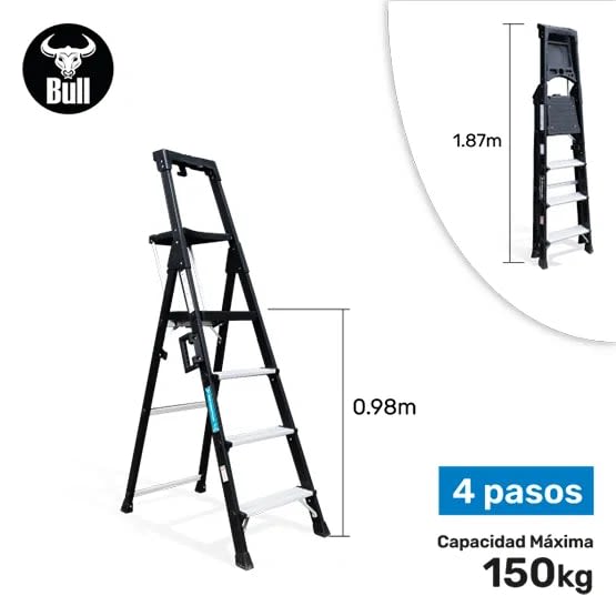 ESCALERA ALUMINIO PORTATIL HIGH QUALITY 4 PASOS 150KG 0.98M APHQ150-4IA AMERICAN BULL1