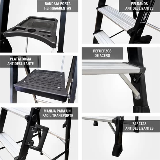 ESCALERA ALUMINIO PORTATIL HIGH QUALITY 4 PASOS 150KG 0.98M APHQ150-4IA AMERICAN BULL5