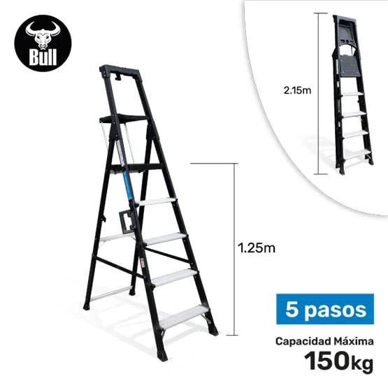 ESCALERA ALUMINIO PORTATIL HIGH QUALITY 5 PASOS 150KG 1.25M APHQ150-5IA AMERICAN BULL1