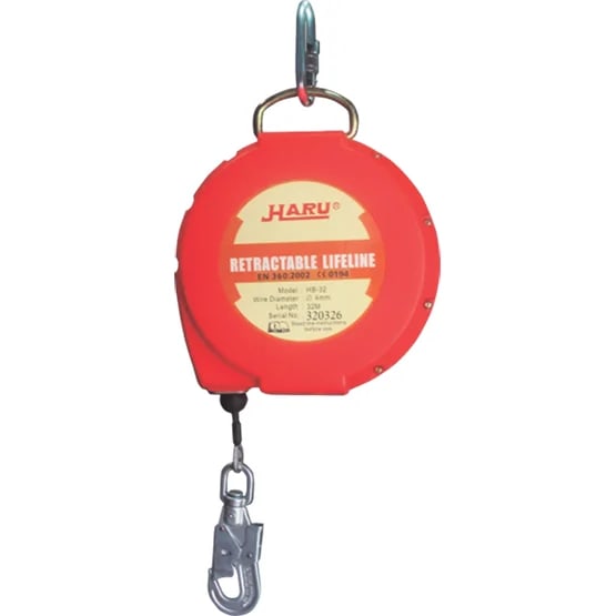 LINEA RETRACTIL CABLE DE ACERO 32M CON GANCHO DOBLE SEGURO MAS CARABINERO HB-32 PATNGK1