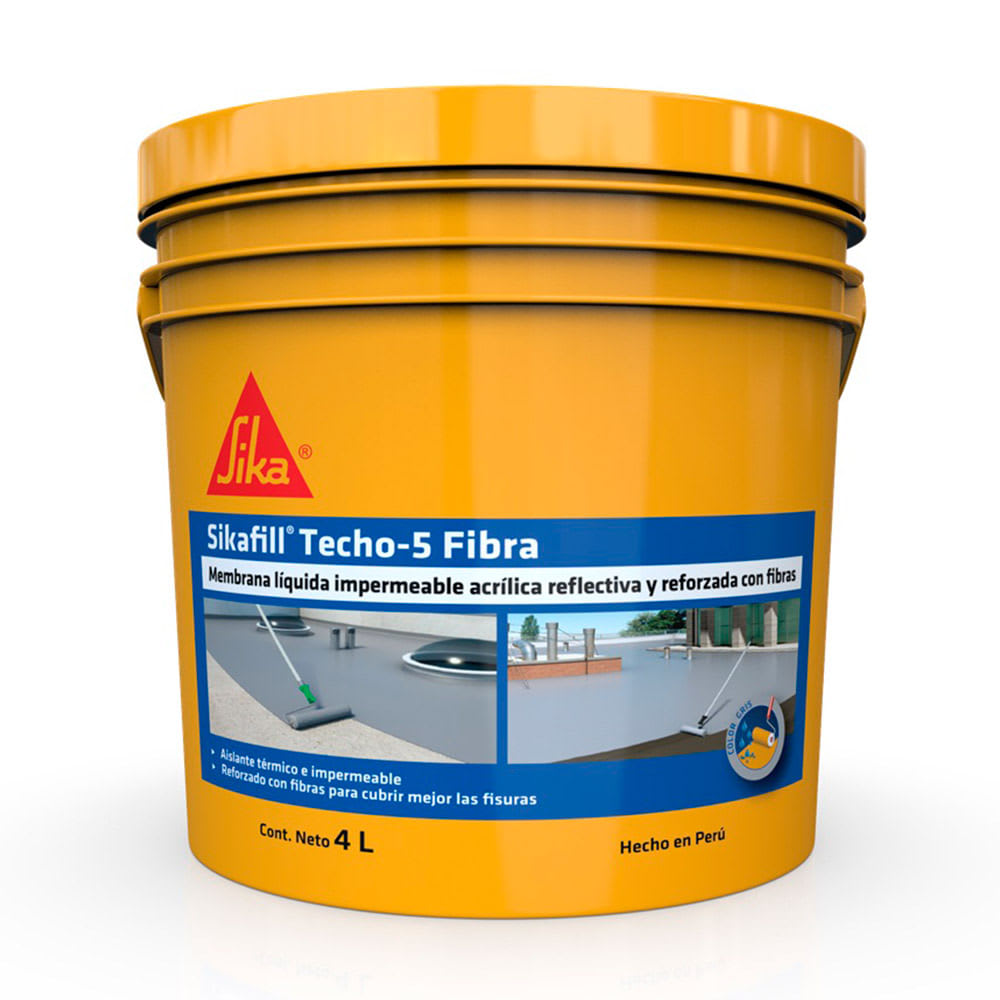 IMPERMEABILIZANTE DE TECHOS Y TERRAZAS FILL TECHO-5 FIBRA GRIS 4L SIKA
