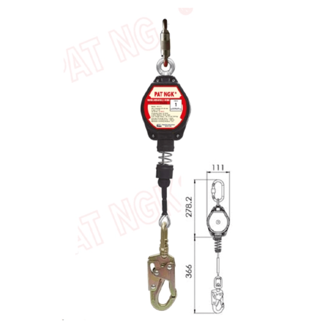 LINEA RETRACTIL CABLE DE ACERO 4.8MMX3.5M GANCHO DOBLE SEGURO CARABINERO HE 3.5 PATNGK1