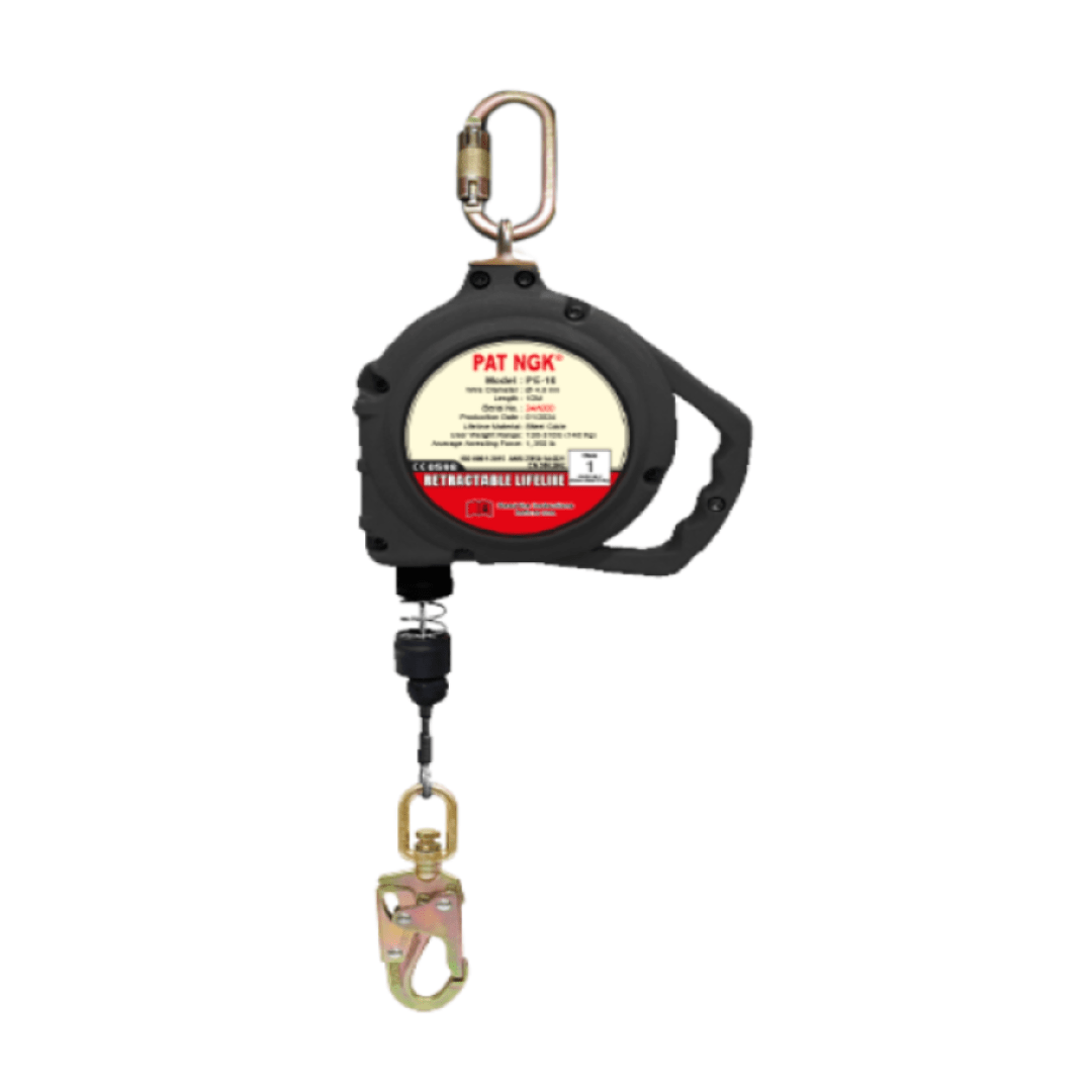 LINEA RETRACTIL CABLE DE ACERO 4.8MMX10M CON GANCHO DOBLE SEGURO CARABINERO PE 10 PATNGK1