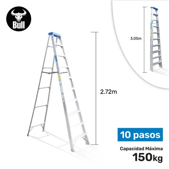 ESCALERA ALUMINIO TIJERA SIMPLE ACCESO 10 PASOS 136KG 3.05M ATS136-10IA AMERICAN BULL