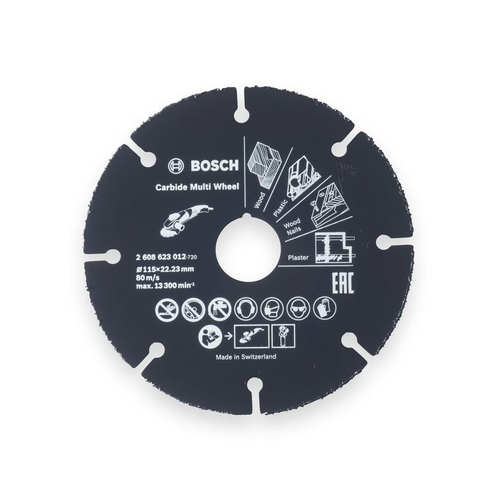 DISCO DE CORTE MODELO 2 608 623 012 DE CARBURO PARA MADERA 4.5'' NEGRO BOSCH