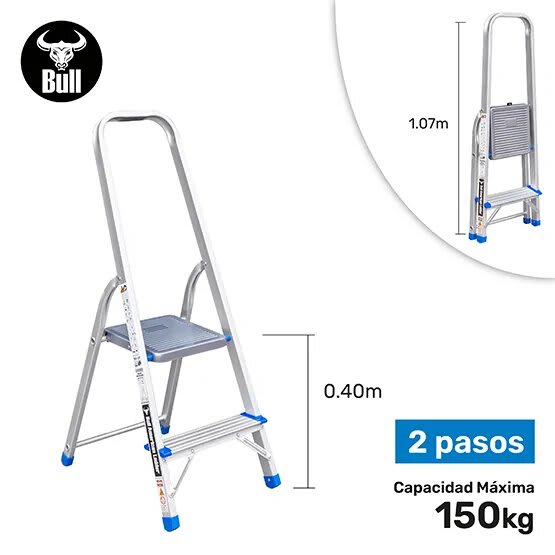 ESCALERA ALUMINIO TIPO BANQUETA ECONOMIC 2 PASOS 150KG 0.40M EAB150-2IA AMERICAN BULL