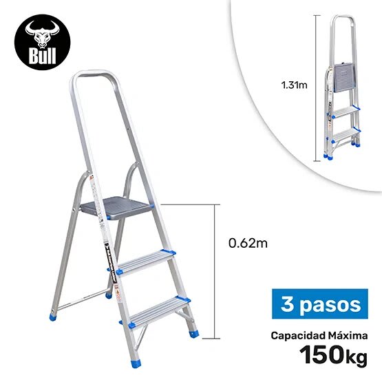ESCALERA ALUMINIO TIPO BANQUETA ECONOMIC 3 PASOS 150KG 0.62M EAB150-3IA AMERICAN BULL1