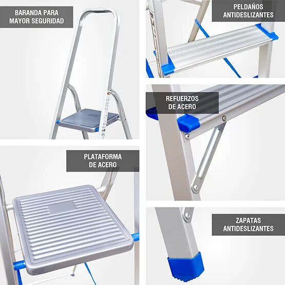 ESCALERA ALUMINIO TIPO BANQUETA ECONOMIC 3 PASOS 150KG 0.62M EAB150-3IA AMERICAN BULL5