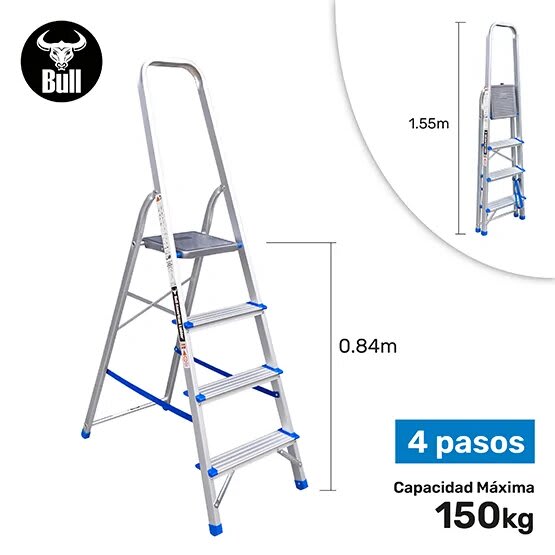 ESCALERA ALUMINIO TIPO BANQUETA ECONOMIC 4 PASOS 150KG 0.84M EAB150-4IA AMERICAN BULL