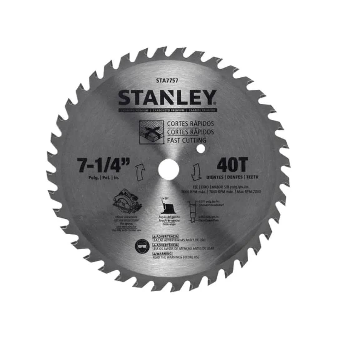 DISCO DE SIERRA CIRCULAR 71/4''X40D DE ACERO CON CARBURO MODELO STA7757 STANLEY1