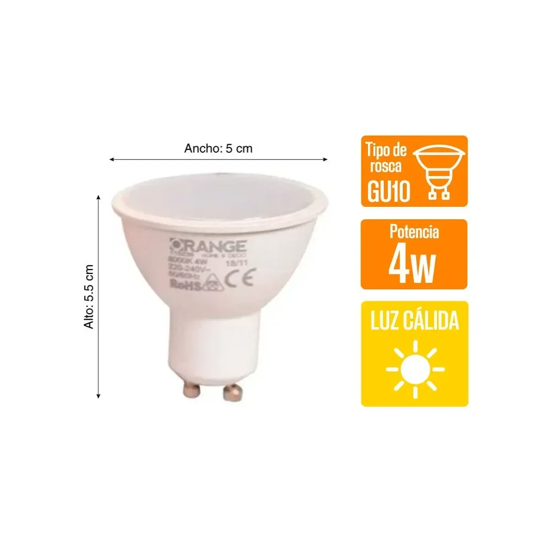 DICROICO LED GU10 4W LUZ CALIDA X 3 UNIDADES ORANGE2