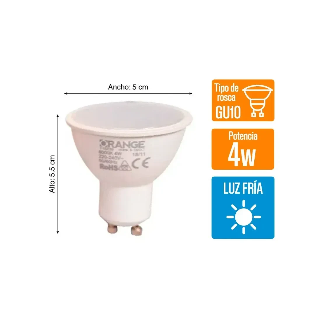 DICROICO LED GU10 4W LUZ FRIA X 3 UNIDADES ORANGE2