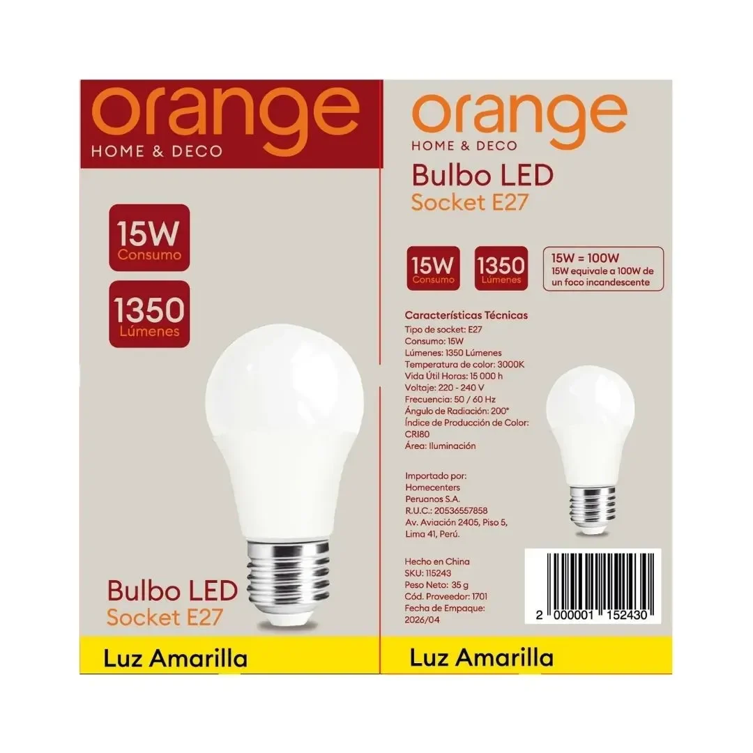 FOCO LED E27 15W LUZ CALIDA ORANGE4