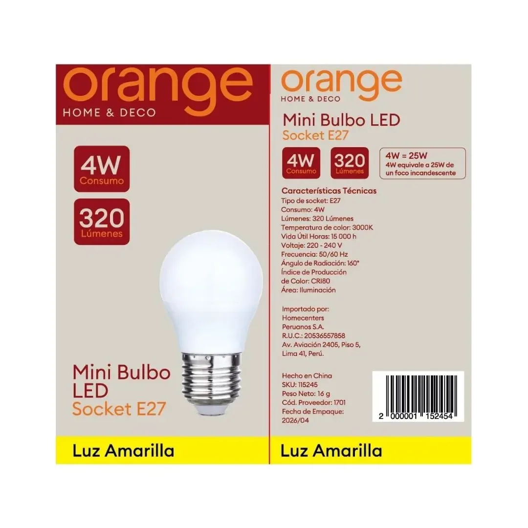 FOCO LED MINI E27 4W LUZ CALIDA ORANGE4