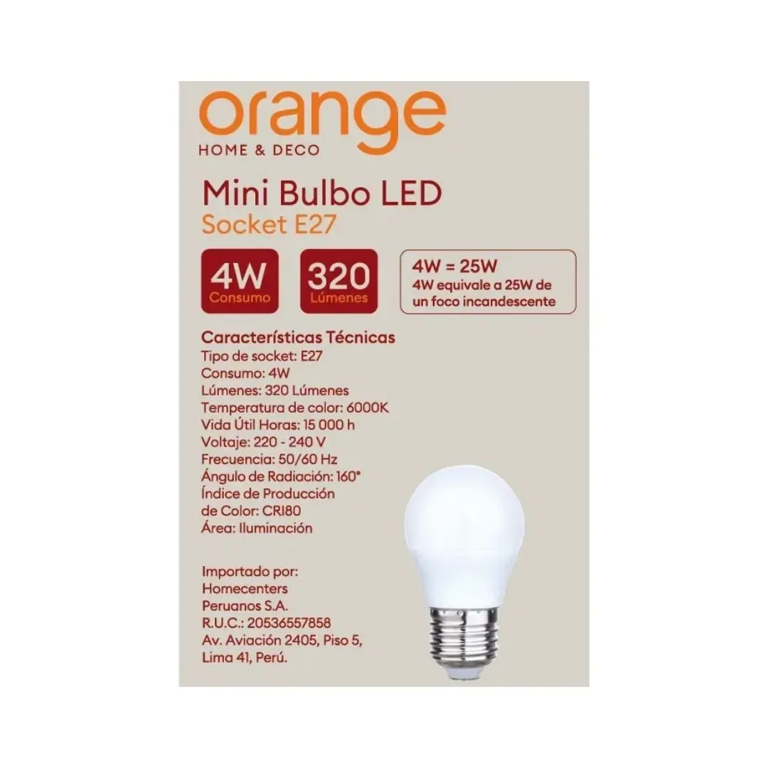FOCO LED MINI E27 4W LUZ FRIA ORANGE5