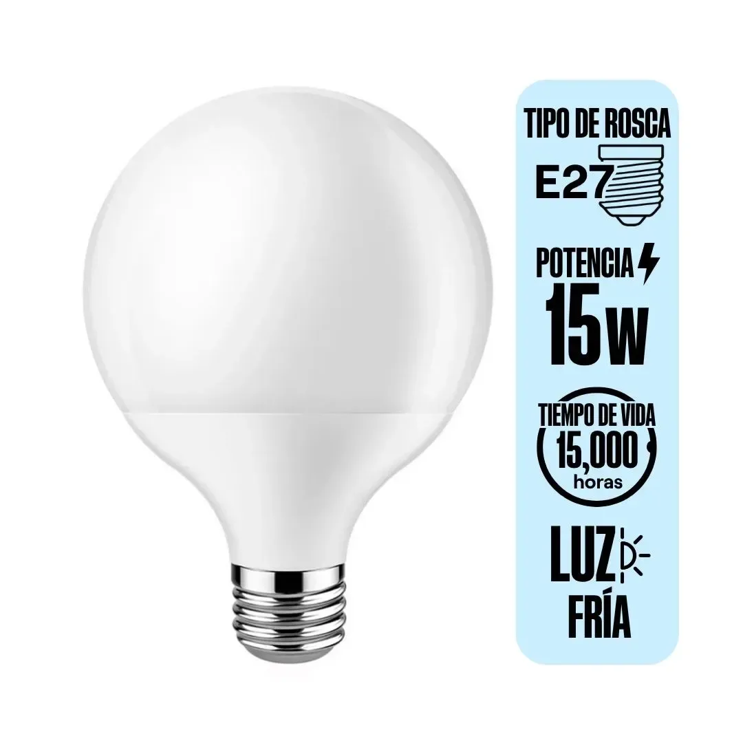 FOCO LED GLOBO LF E27 15W LUZ FRIA POLICARBONATO BLANCO ORANGE