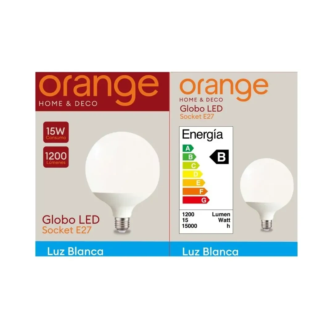 FOCO LED GLOBO LF E27 15W LUZ FRIA POLICARBONATO BLANCO ORANGE5