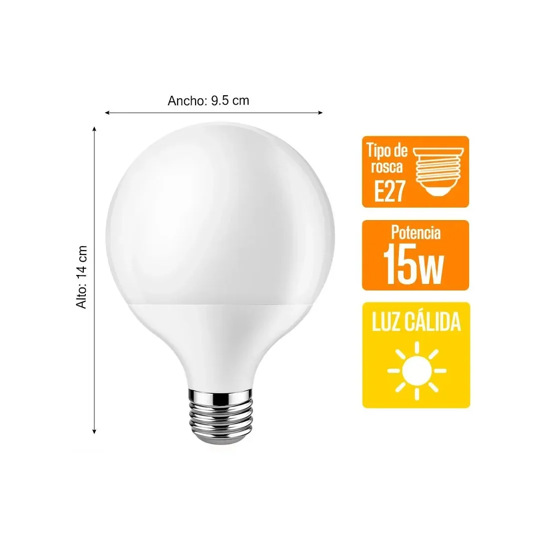 FOCO LED GLOBO E27 15W LUZ CALIDA ORANGE2