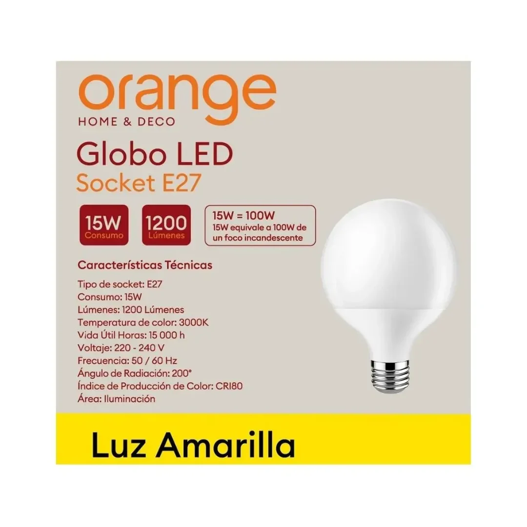FOCO LED GLOBO E27 15W LUZ CALIDA ORANGE5