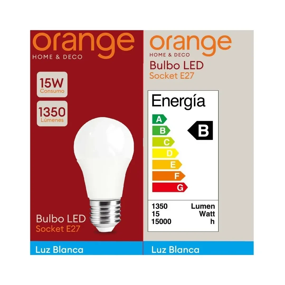 FOCO LED BULBO 15W LUZ FRIA EFICIENCIA ENERGÉTICA B ORANGE4