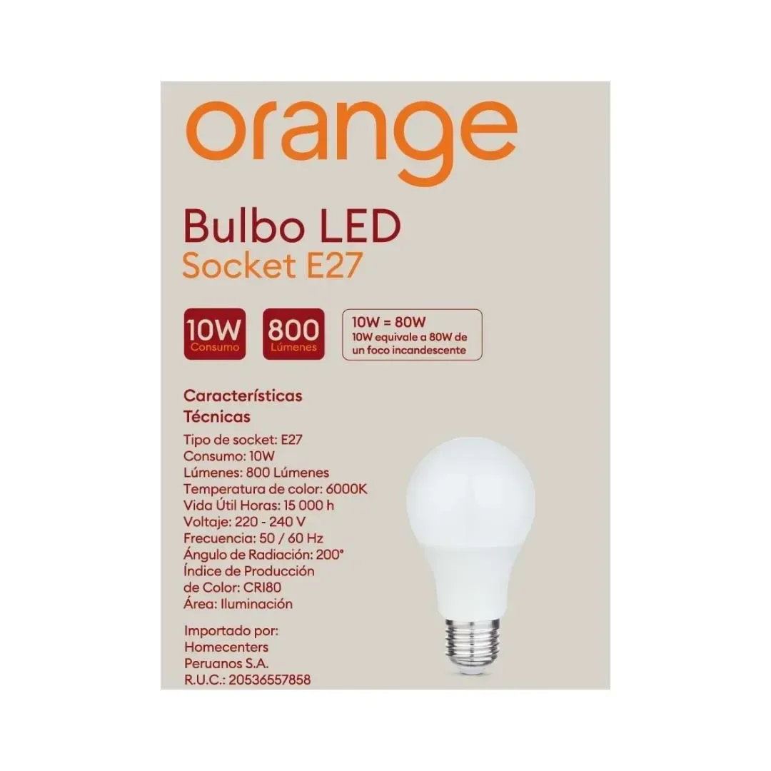 FOCO LED E27 10W LUZ FRIA ORANGE5