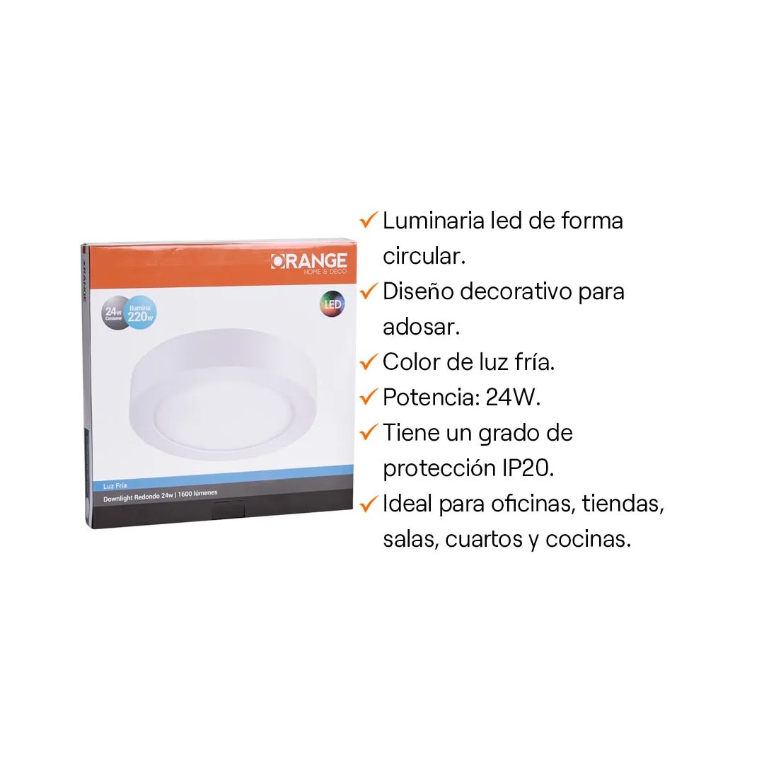 DOWNLIGHT ADOSABLE REDONDO 24W LUZ FRIA ORANGE4