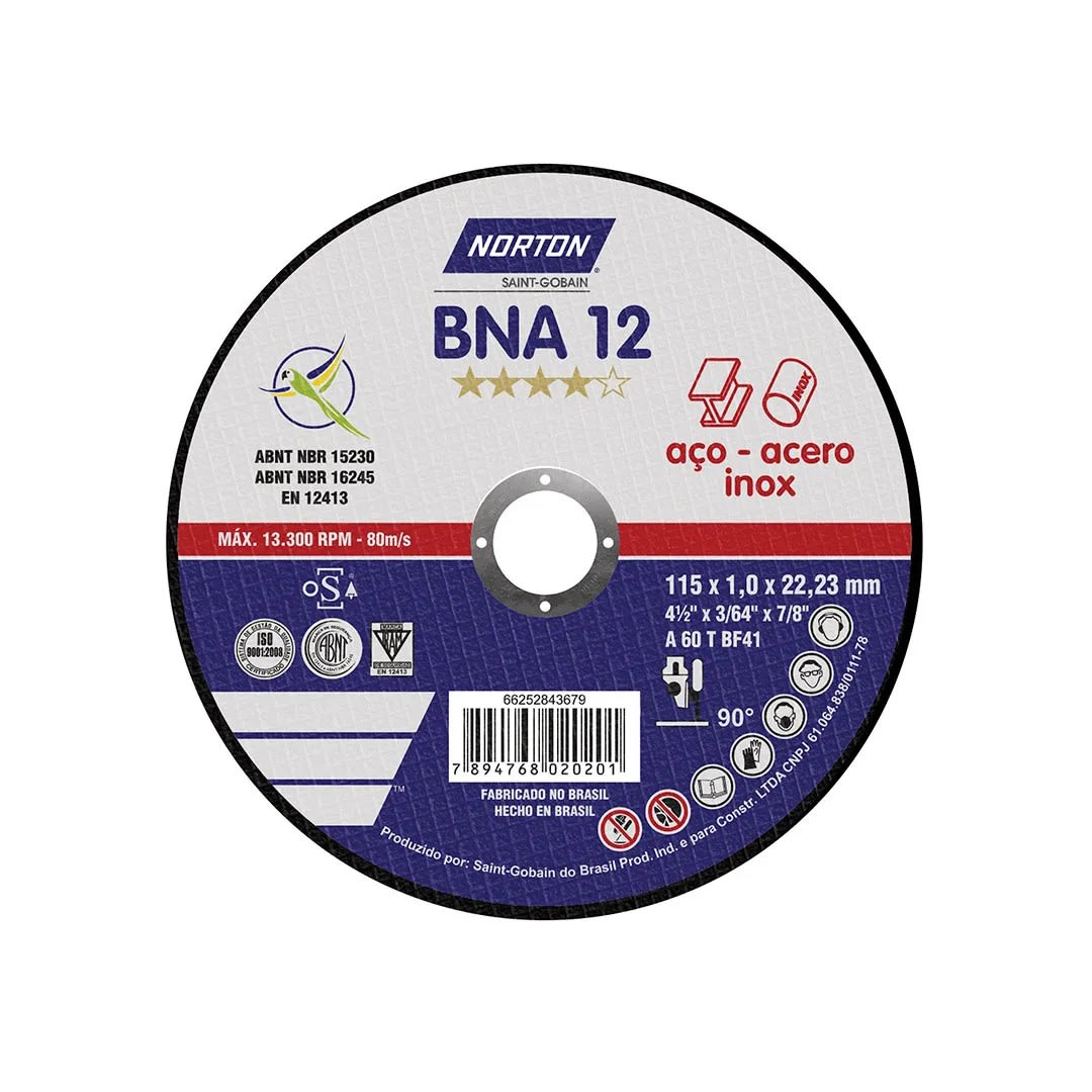 DISCO DE CORTE BNA 12 EXTRA 115X1.0MM PARA CONCRETO NORTON