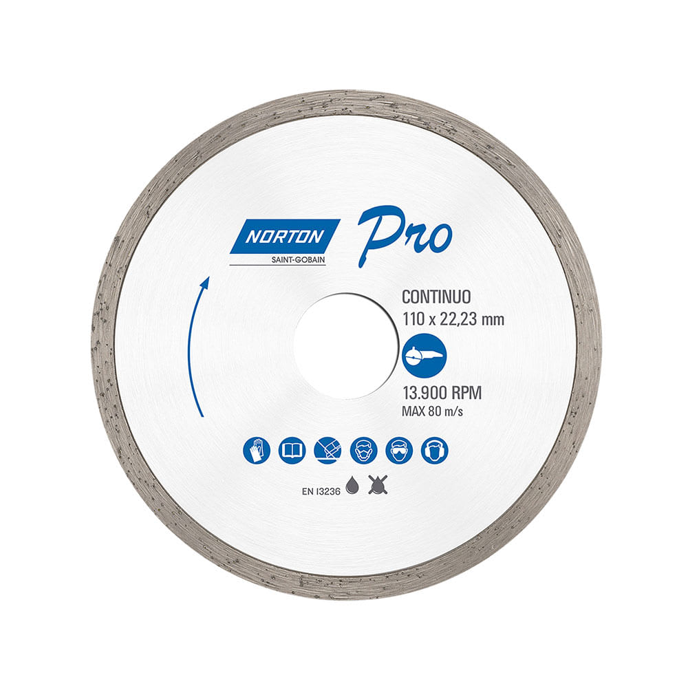 DISCO DE CORTE DIAMANTADO CLASSIC CONTINUO 110MM PLATA NORTON