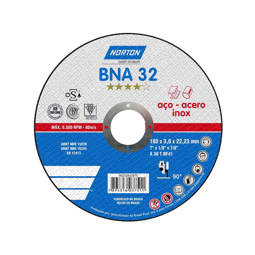 DISCO DE CORTE BNA 32 7'' PARA ACERO INOXIDABLE NORTON