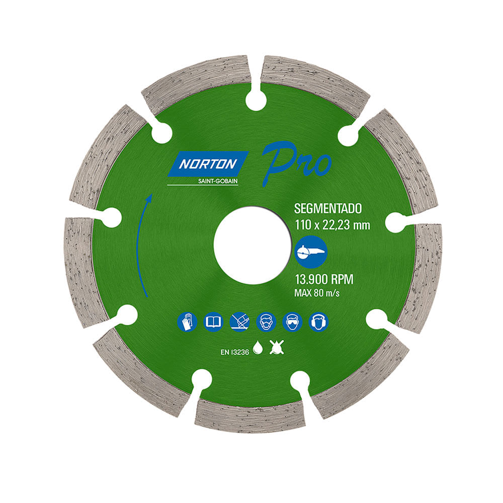 DISCO DE CORTE DIAMANTADO PRO SEGMENTADO 110 MM PLATA NORTON
