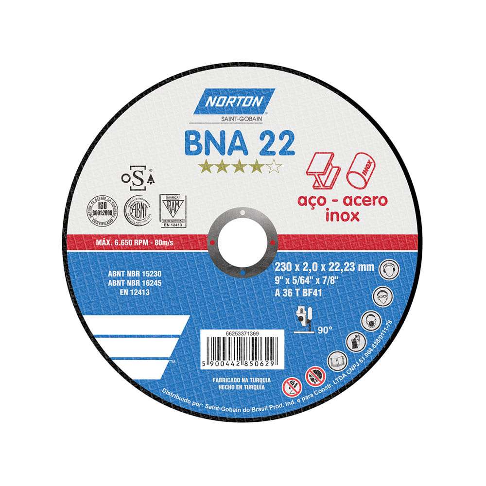 DISCO DE CORTE INOX. BNA22 9''-230X2.0MM NORTON